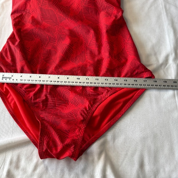 ROOTS Women's One-Piece Swimsuit 14 Allover Leaf Print Criss-Cross Straps Red - Picture 9 of 15